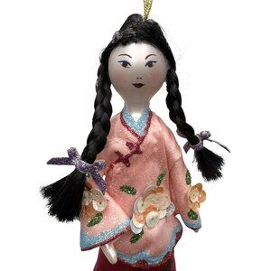 Ladies With Elegance 8" Glass Ornament Asian Geisha Girl Embellished Dress